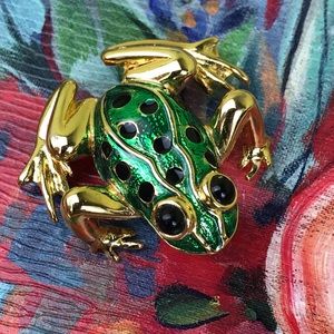 Frog Brooch enamel and gold tone poison dart frog